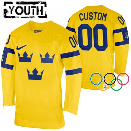 Zweden Custom 2022 Winter Olympics Geel Authentic Shirt - Kinderen